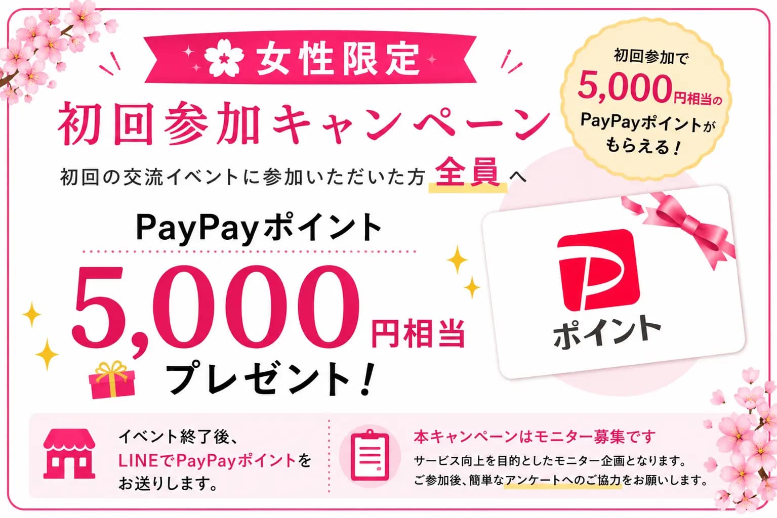 女性限定 初回参加キャンペーン PayPayポイント5,000円相当プレゼント